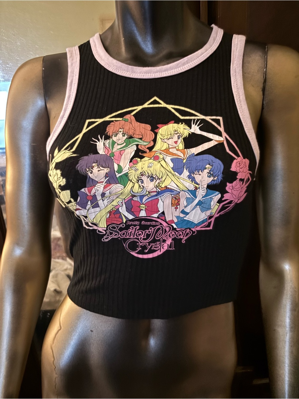 Sailor Moon Crystal Black & Pink Ribbed Crop Tank